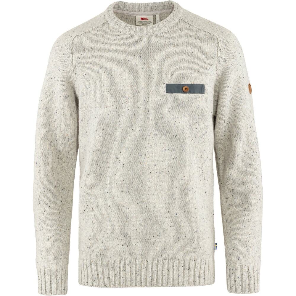 Fjallraven Mens Lada Round Neck Sweater Chalk White Melange Wool Blend Sz Medium